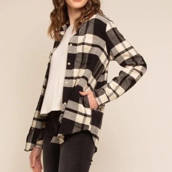 NWT!! THREAD & SUPPLY Baxter Plaid Shirt Black & Beige Buttondown Flannel Large - Picture 9 of 16